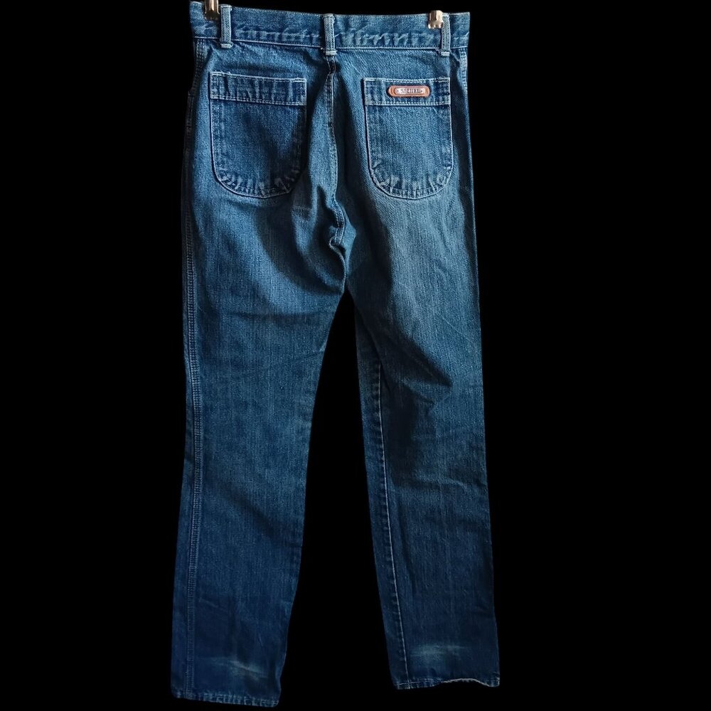 24x29 JEANS 4 Vtg 80's Womens HI WAIST BOHO POCKET Denim HIPPY WIDE LEG Satchel